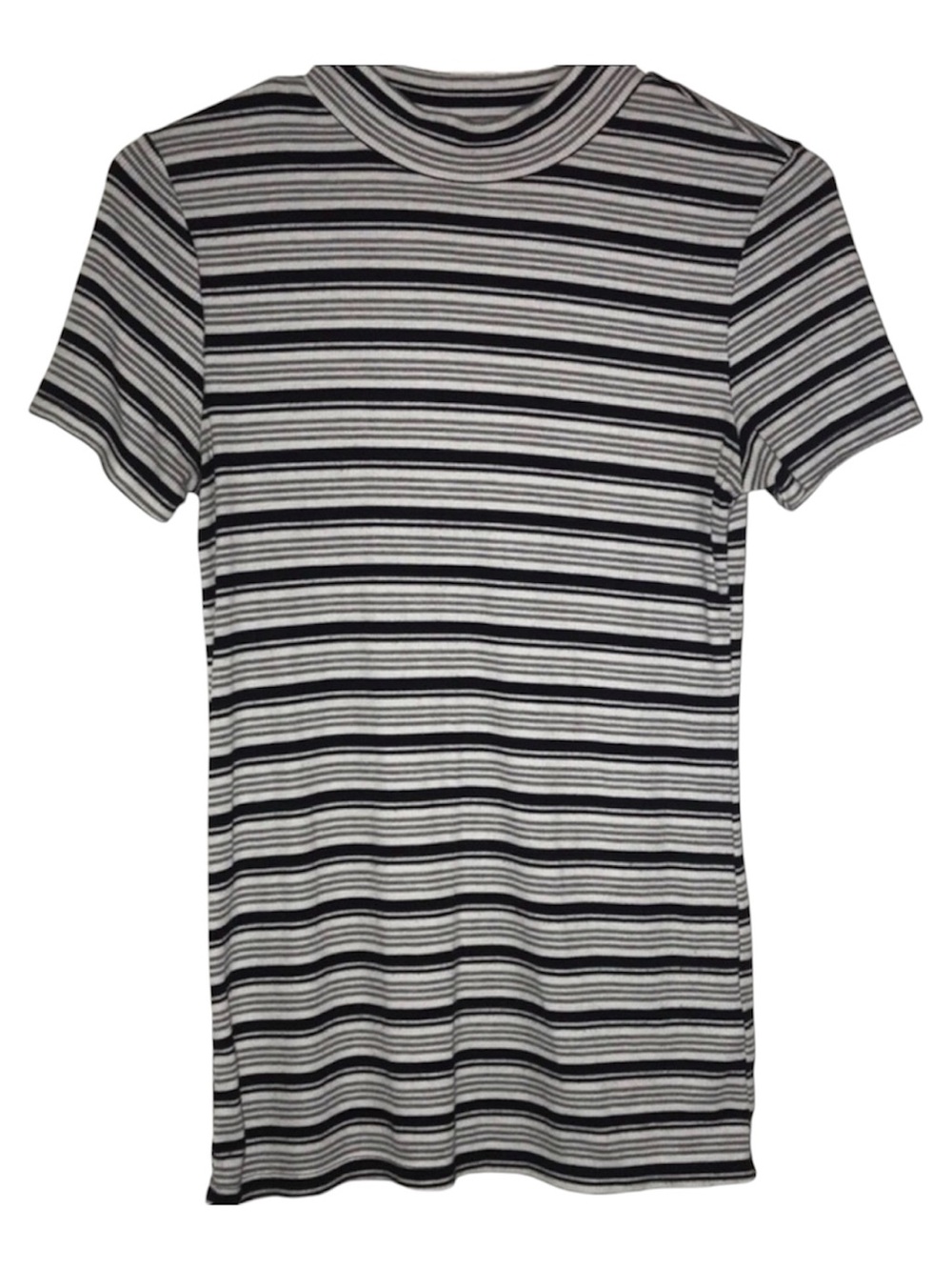 ARDENE Women’s Black White Striped Y2K Mock Neck T- Shirt Size L